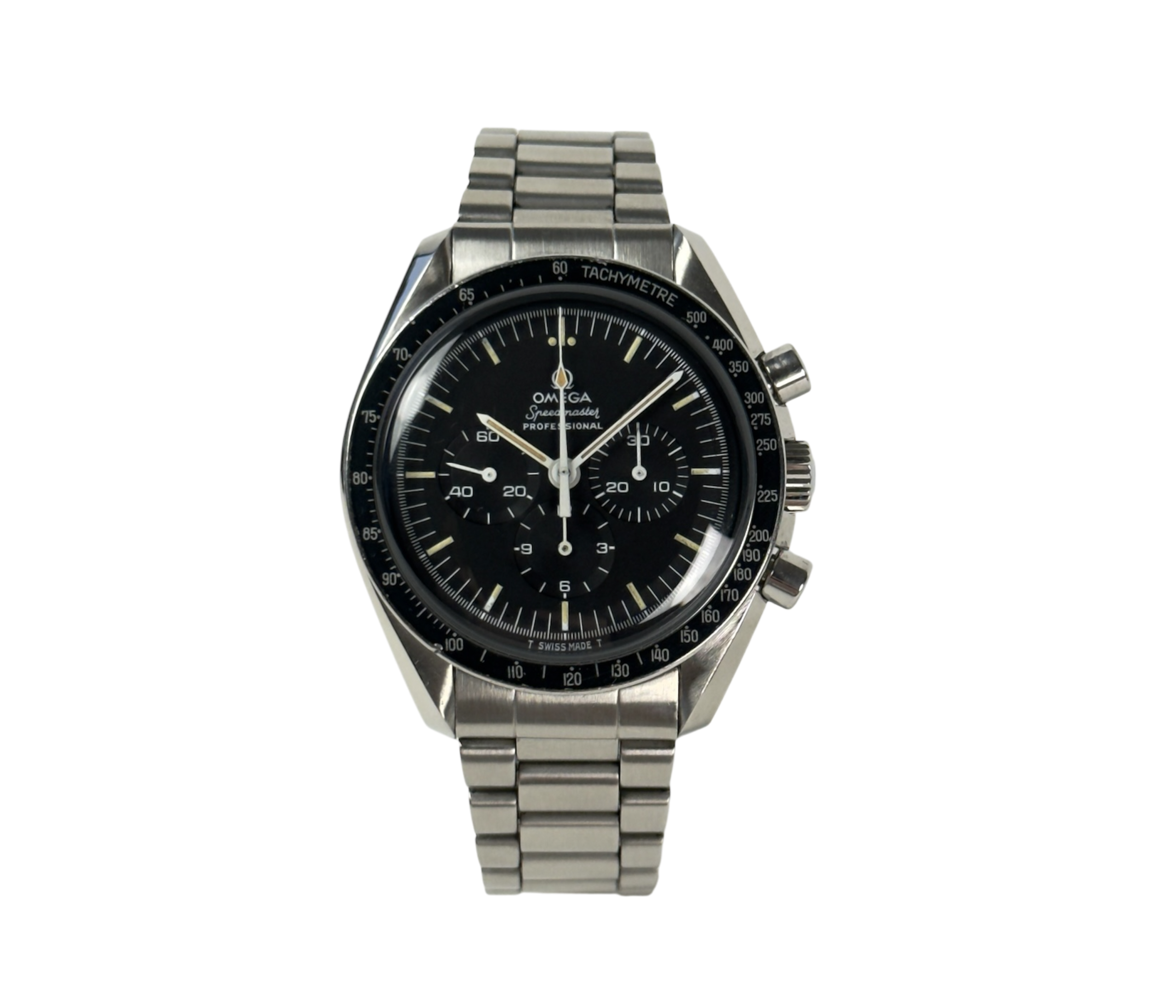 Omega Speedmaster 145.022-74 (1970) i stål med plexiglas. Fremstår i super flot stand, 9/10. Uret kommer uden tilbehør.