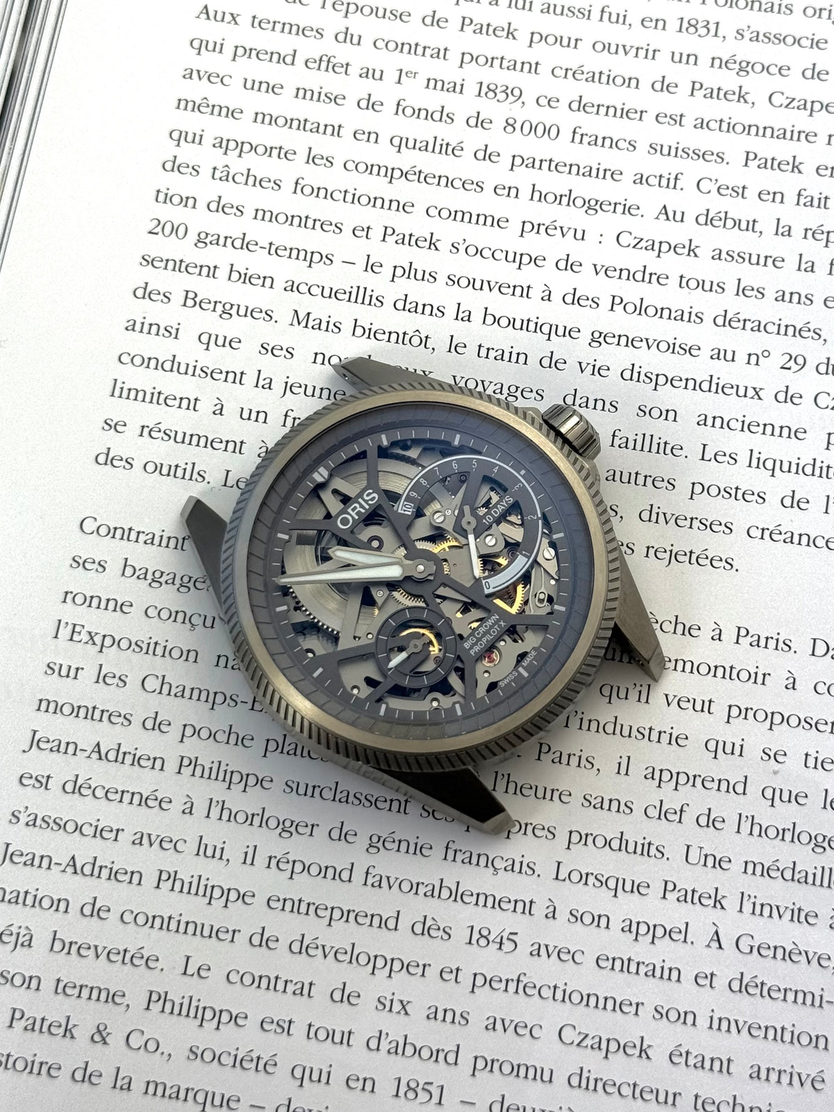 Oris Propilot X Skeleton 01 115 7759 7153 i titanium i ny stand fuldt sæt