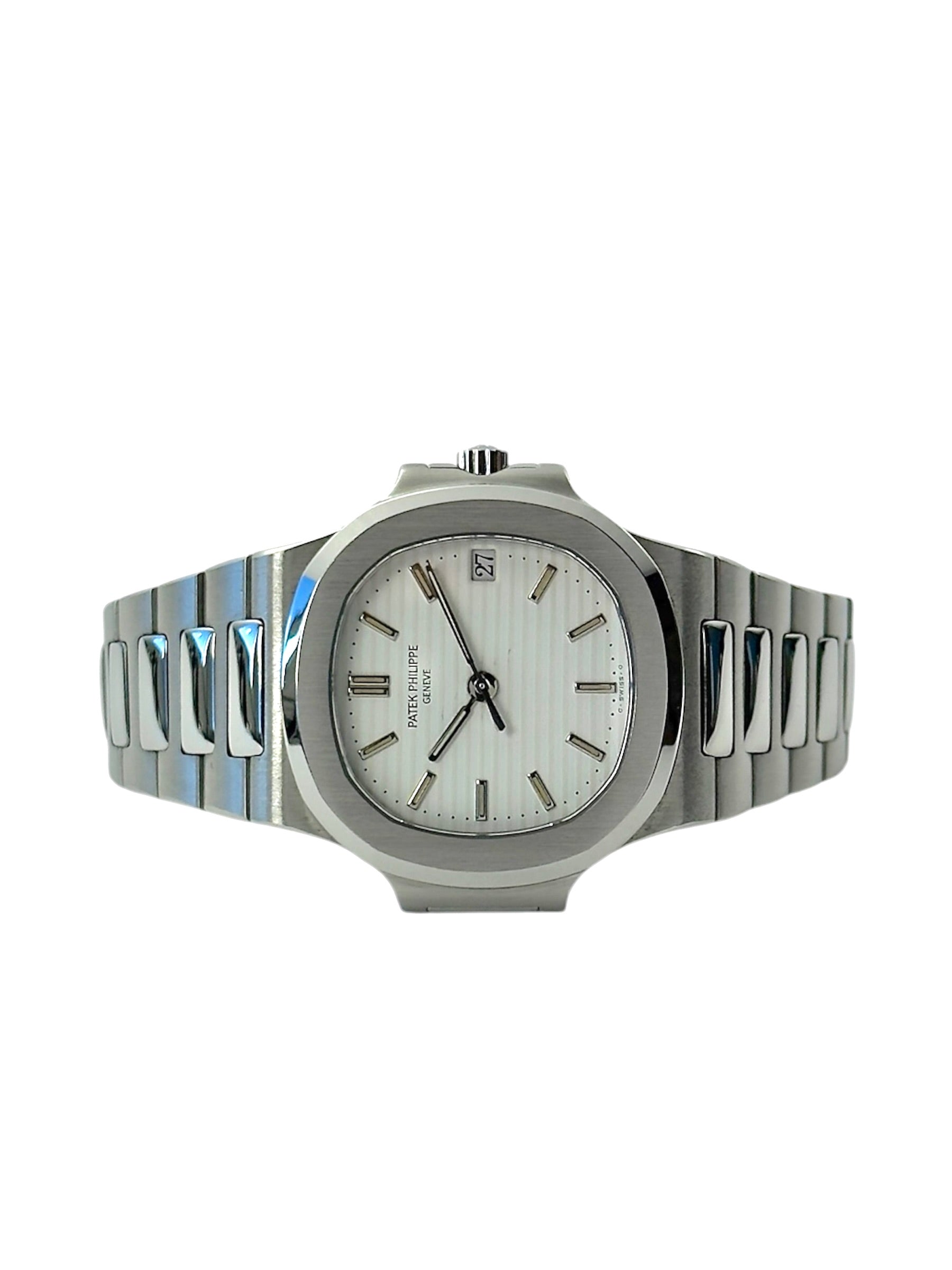 Patek Philippe Nautilus 3800 liggende frontvisning med smuk patina i god stand med boks og certifikat