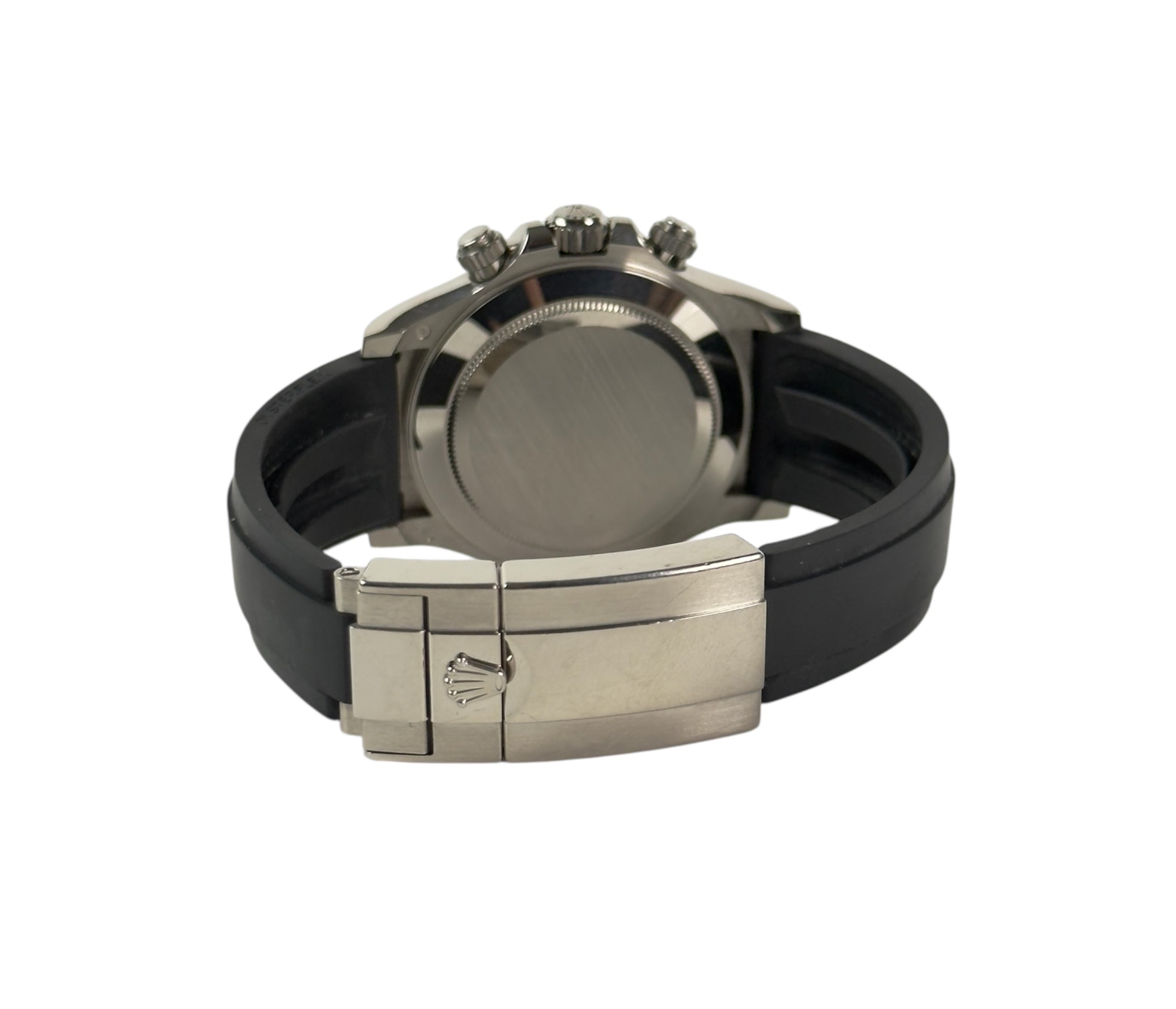 Rolex Daytona 116519LN "Ghost" (2017) på Oysterflex-rem. Uret er i god stand med alm. brugsspor. Kommer som fuldt sæt: Bokse, omslag, certifikat, manualer samt hangtag og whitetag.