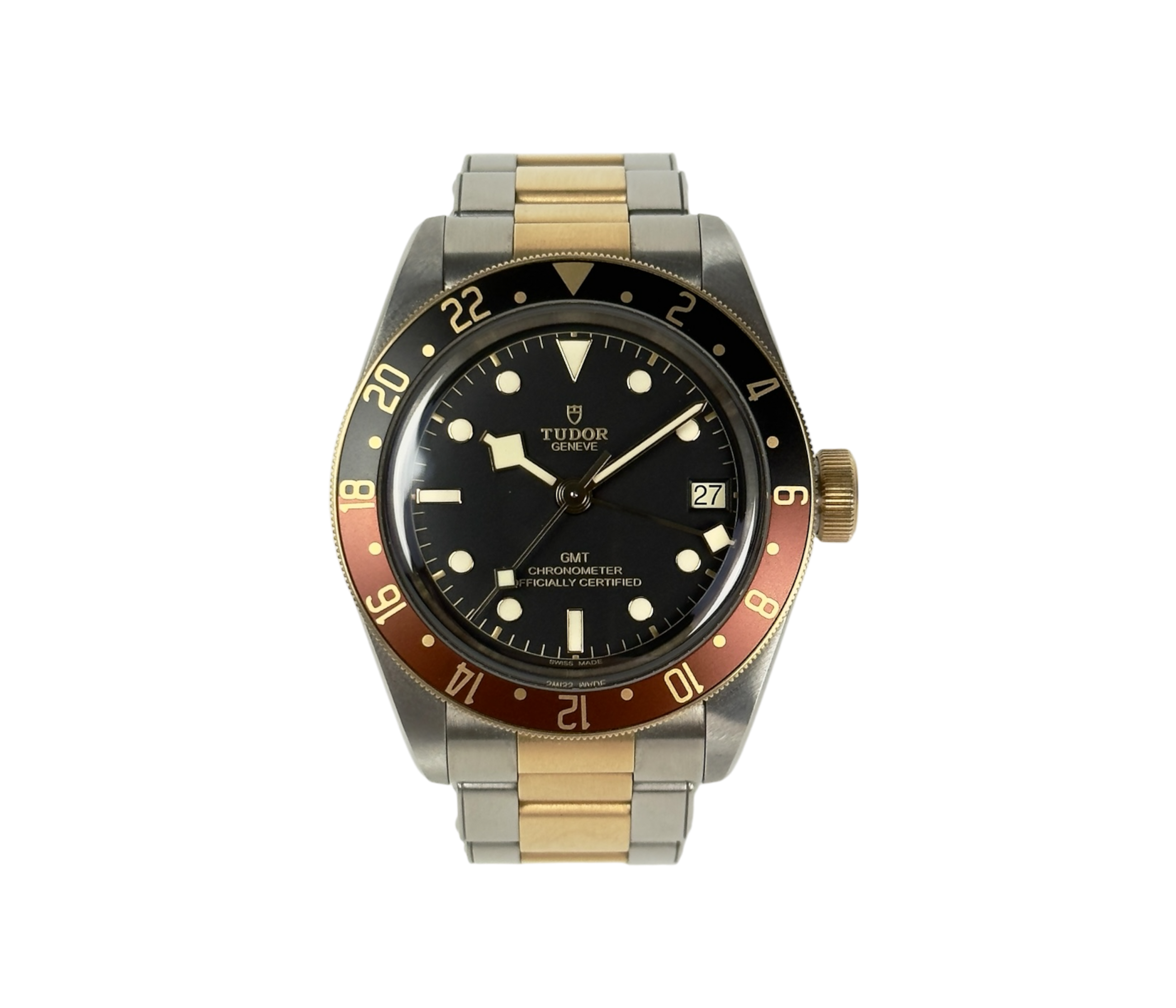 Tudor Black Bay GMT (2023) i guld og stål. Uret fremstår i rigtig flot stand med få brugsspor. Kommer som fuldt sæt: Bokse, certifikat, manualer og bezelbeskytter. Tudor garanti til 2028.