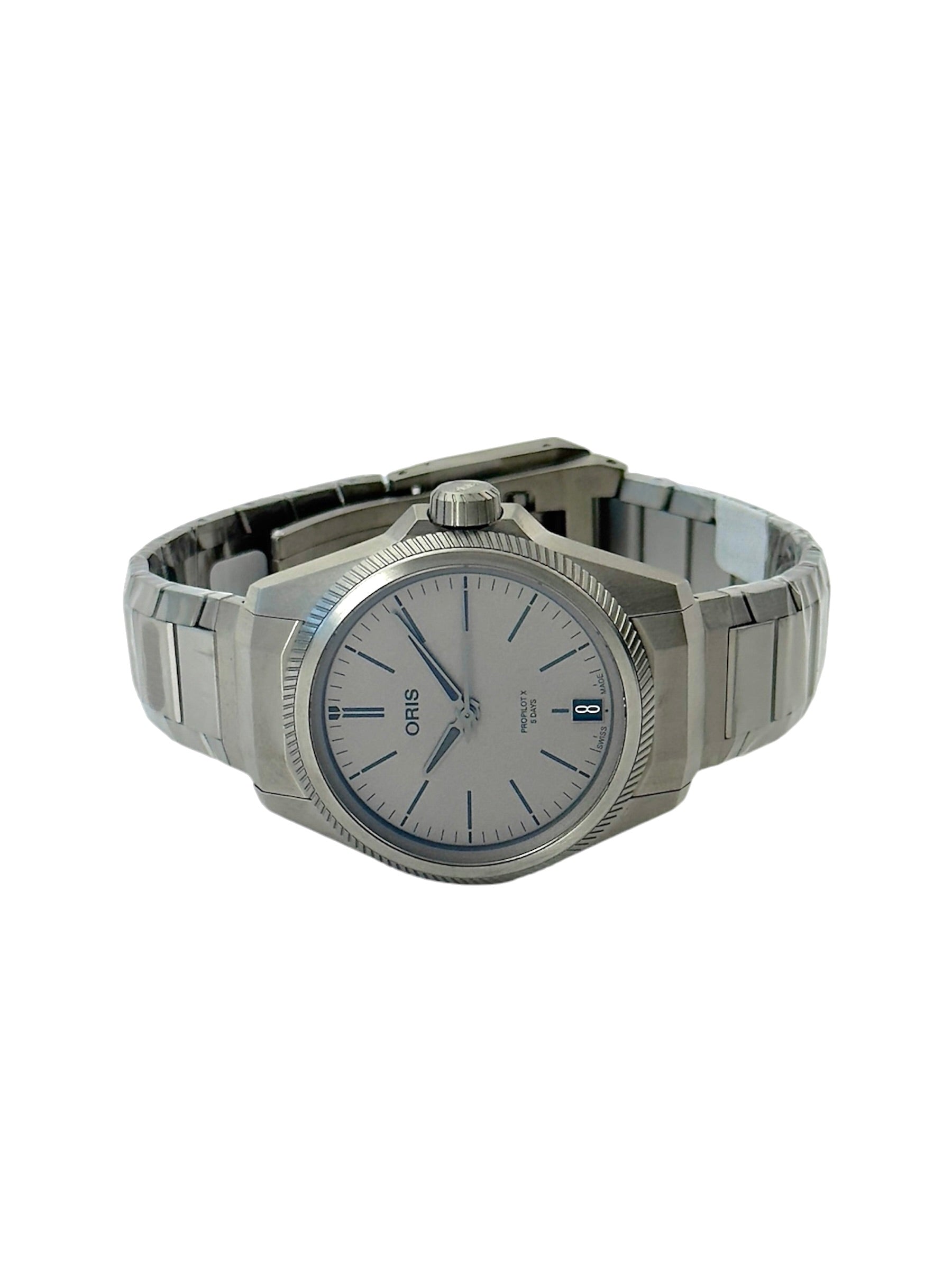 Oris ProPilot X 01 400 7778 7153 i titanium liggende frontvisning i ny stand komplet sæt