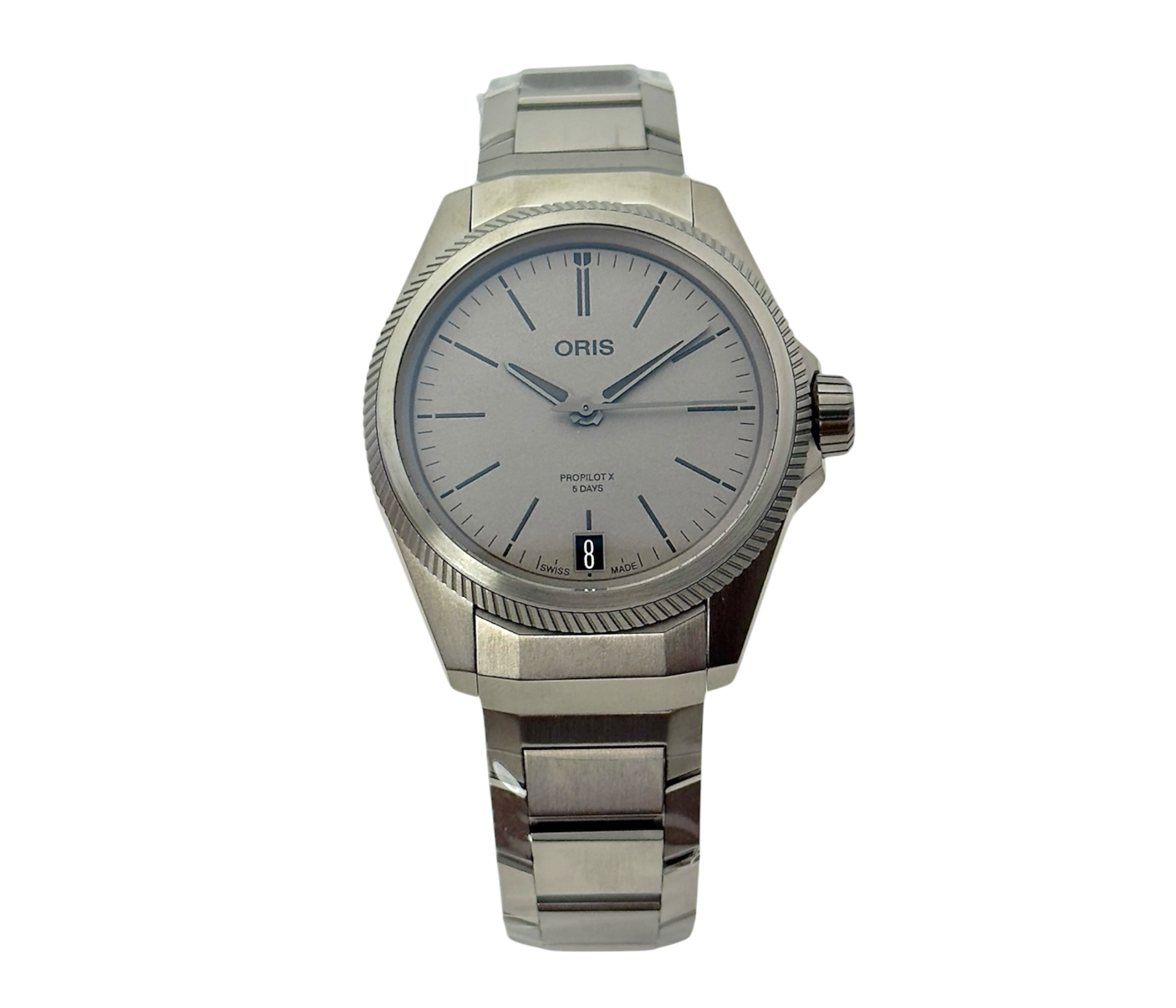Oris ProPilot X 01 400 7778 7153 i titanium stående frontvisning i ny stand komplet sæt
