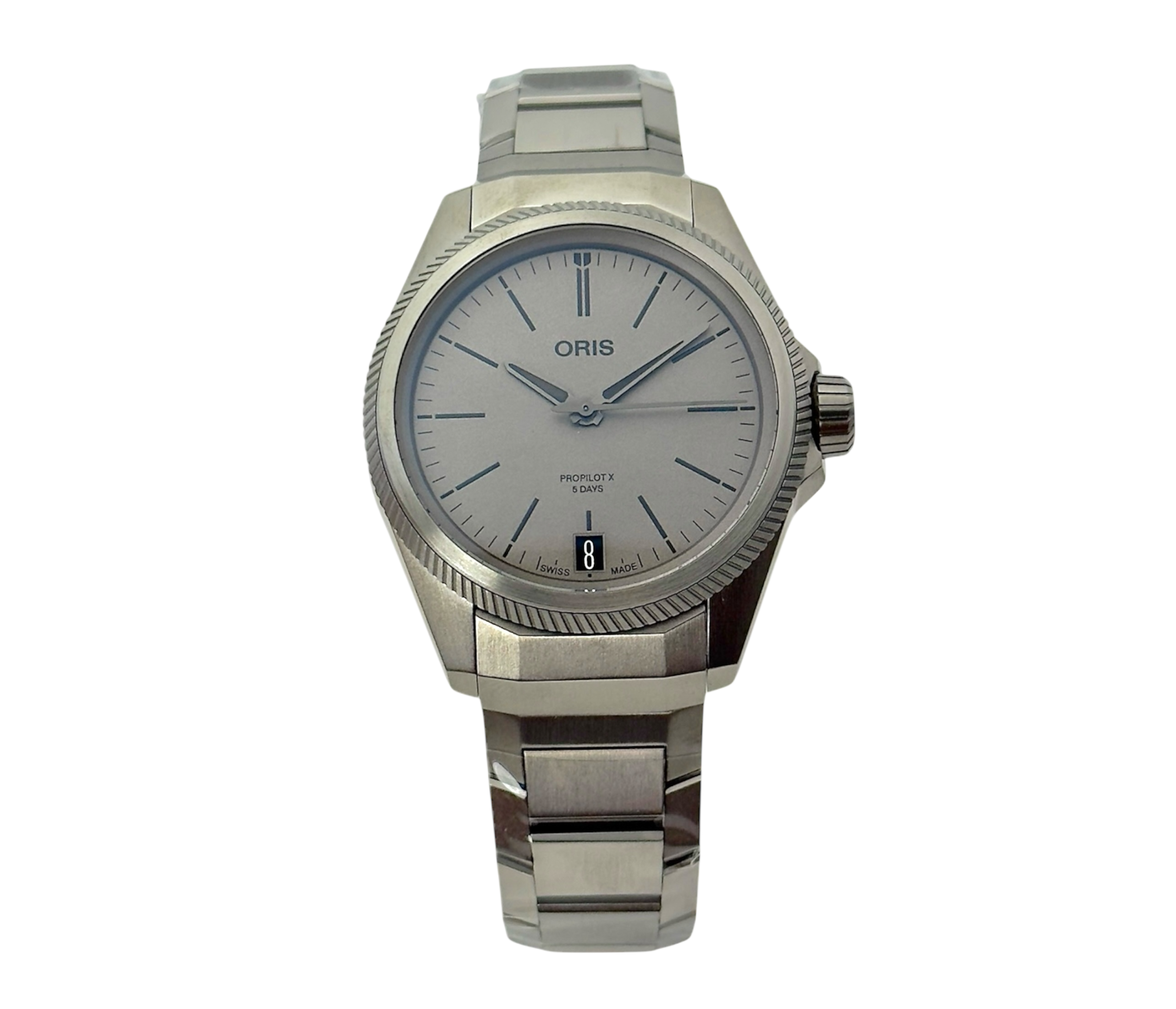 Oris ProPilot X 01 400 7778 7153 i titanium stående frontvisning i ny stand komplet sæt