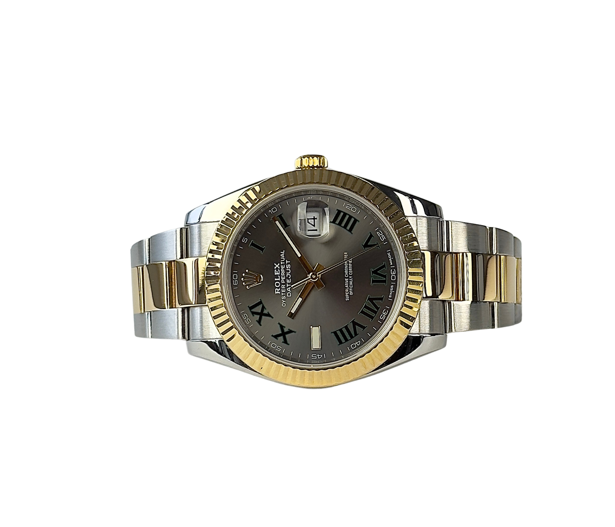 Rolex Datejust 126333 Wimbledon (2010'erne) med riflet krans og Oysterlænke i guld/stål. Uret fremstår i flot stand, 9/10. Kommer med bokse, manualer.