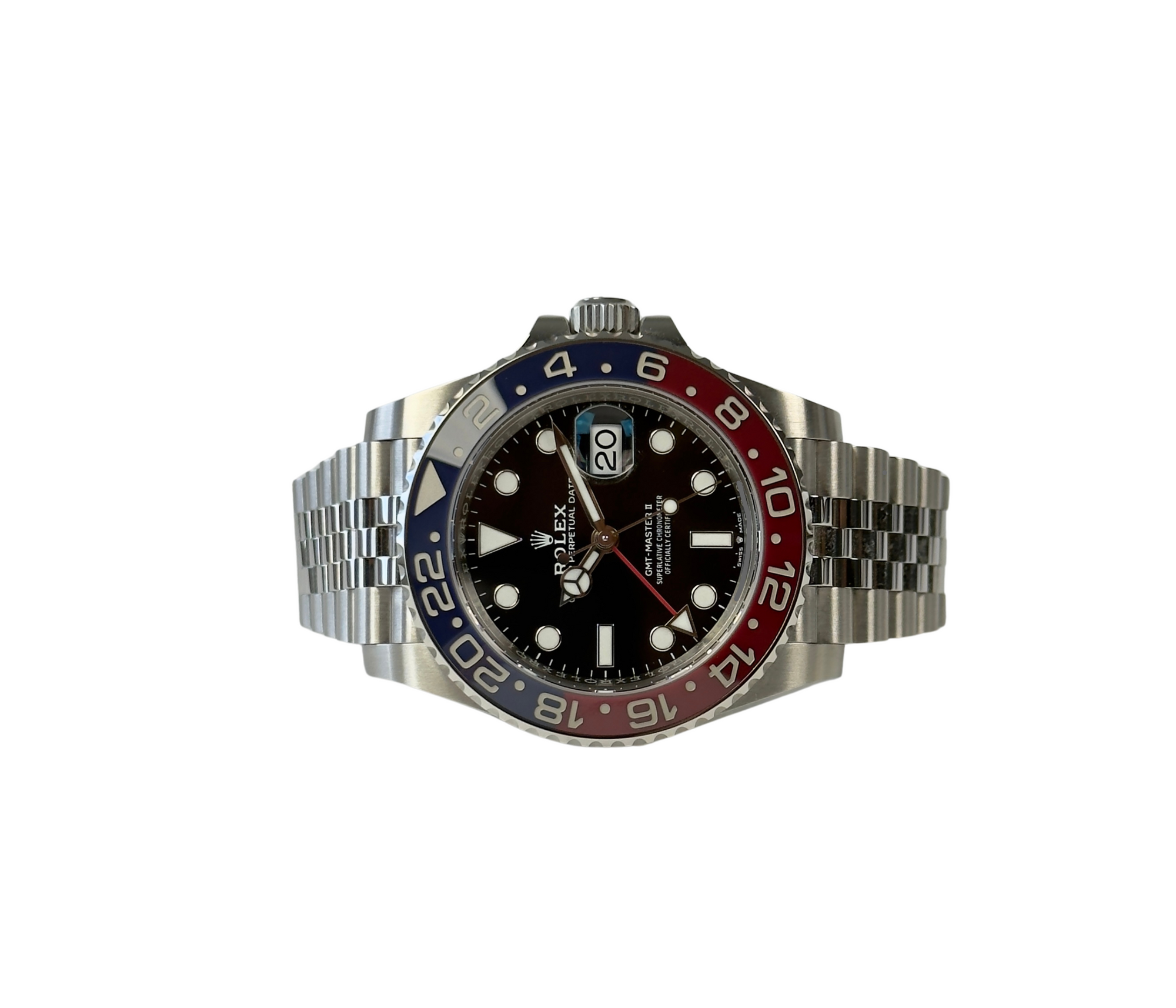 Rolex GMT-Master II 126710BLRO "Pepsi" (2025) på Jubilee-lænke. Uret fremstår i utrolig flot stand med få brugsspor, 9.5/10. Kommer som fuldt sæt: Bokse, certifikat, købskvittering og hangtag. Solgt fra dansk AD. Uret er omfattet af Rolex World Wide Garanti til december 2030.