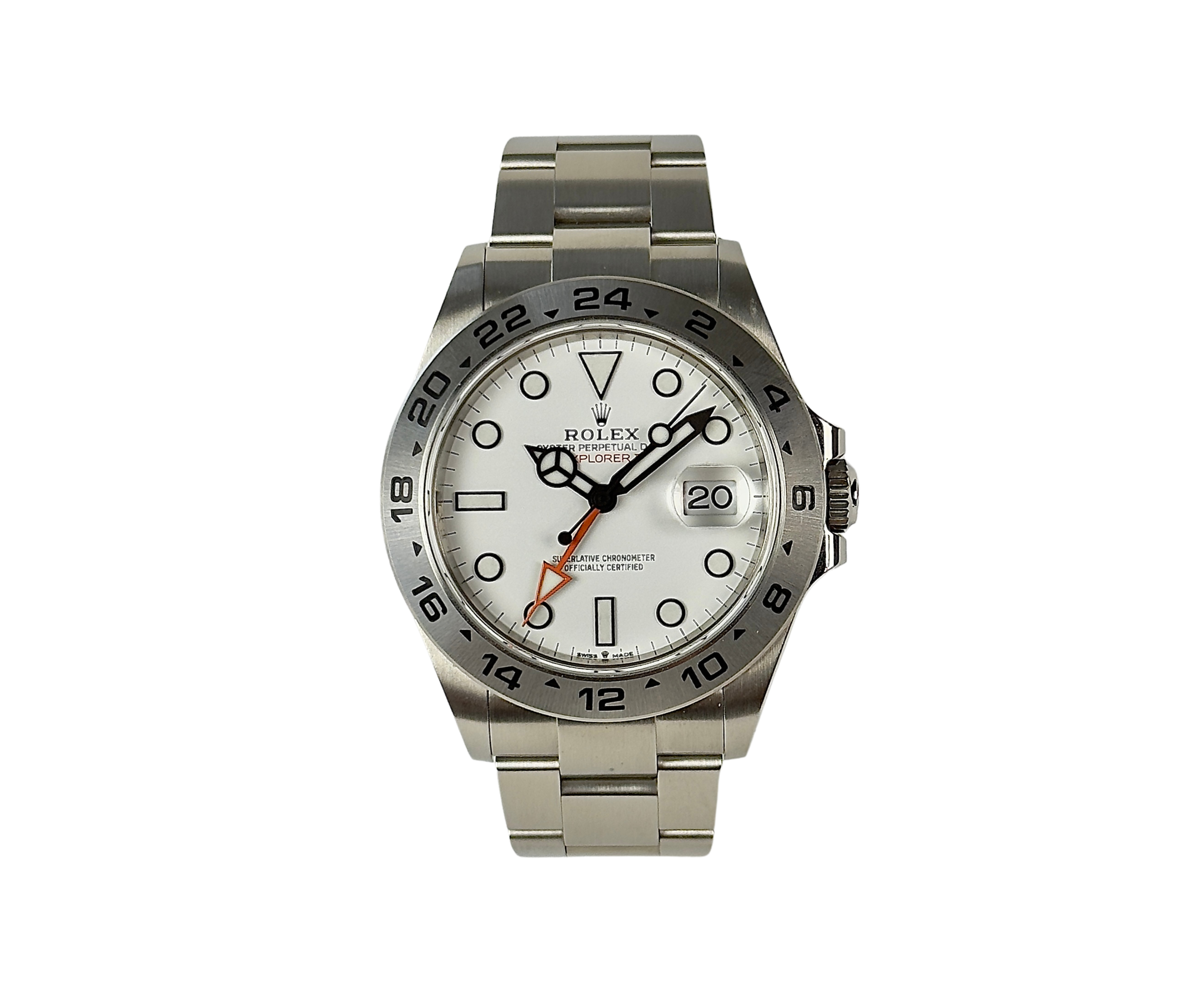 Rolex Explorer II 226570 polar (2022) i stål. Uret fremstår i mint stand med minimale håndteringsspor. Kommer som fuldt sæt: Bokse, certifikat, manualer og tag. Uret er omfattet af Rolex World Wide Garanti til september 2027.