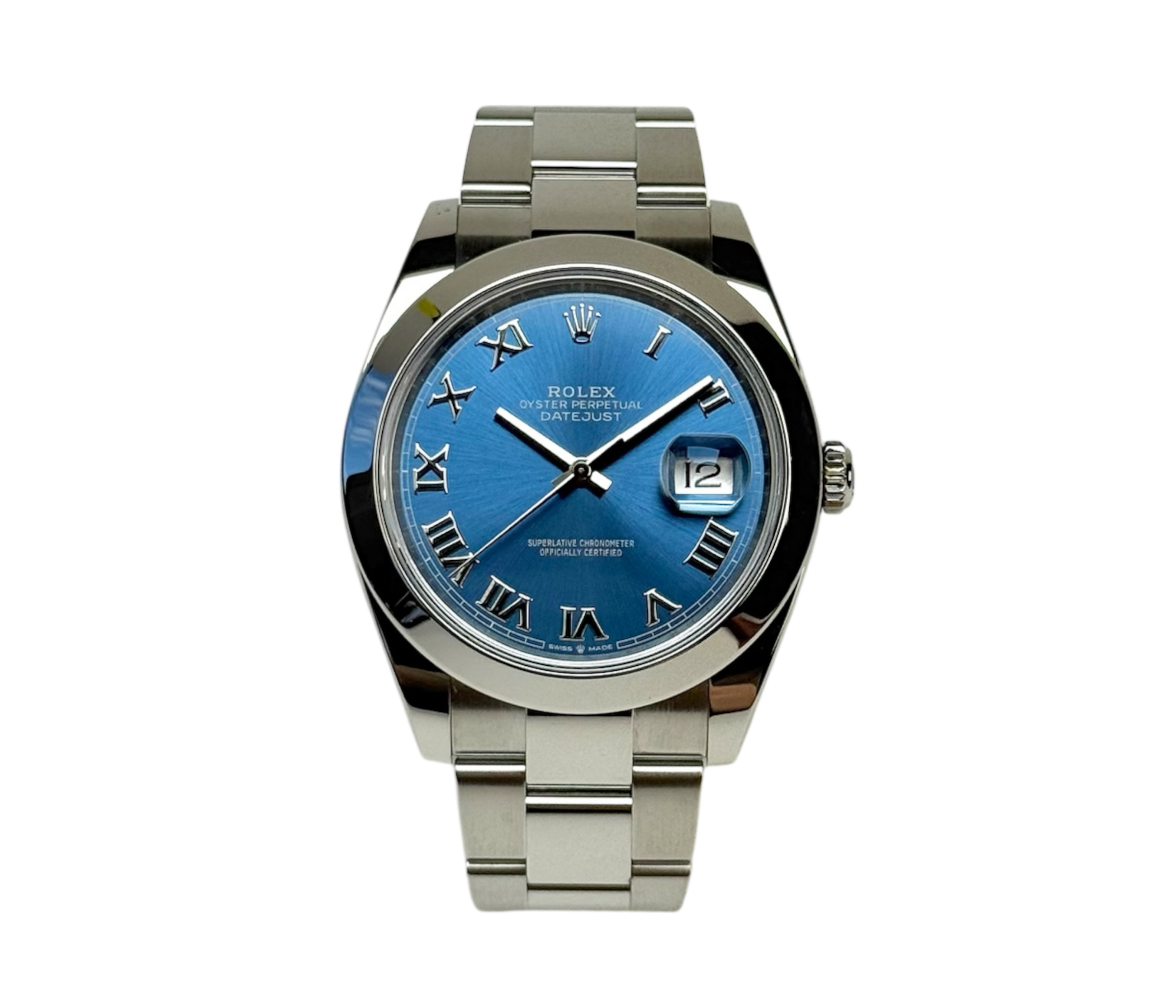 Rolex Datejust 126300 blue roman dial i rigtig god stand. Fuldt sæt.