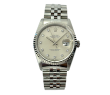 Rolex Datejust 16234 med diamantskive stående frontvisning i rigtig god stand med boks og certifikat