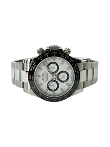 Rolex Daytona 116500LN liggende frontvisning med hvid skive i mint stand komplet sæt.