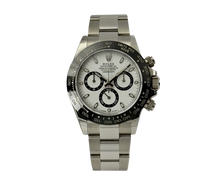 Rolex Daytona 116500LN stående frontvisning med hvid skive i mint stand komplet sæt.