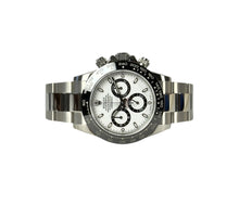 Rolex Daytona 116500LN stående frontvisning med hvid skive i mint stand komplet sæt.