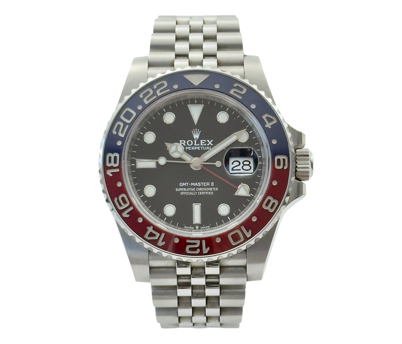 Rolex GMT-Master II 126710BLRO "Pepsi" stående frontvisning komplet sæt i framragende stand