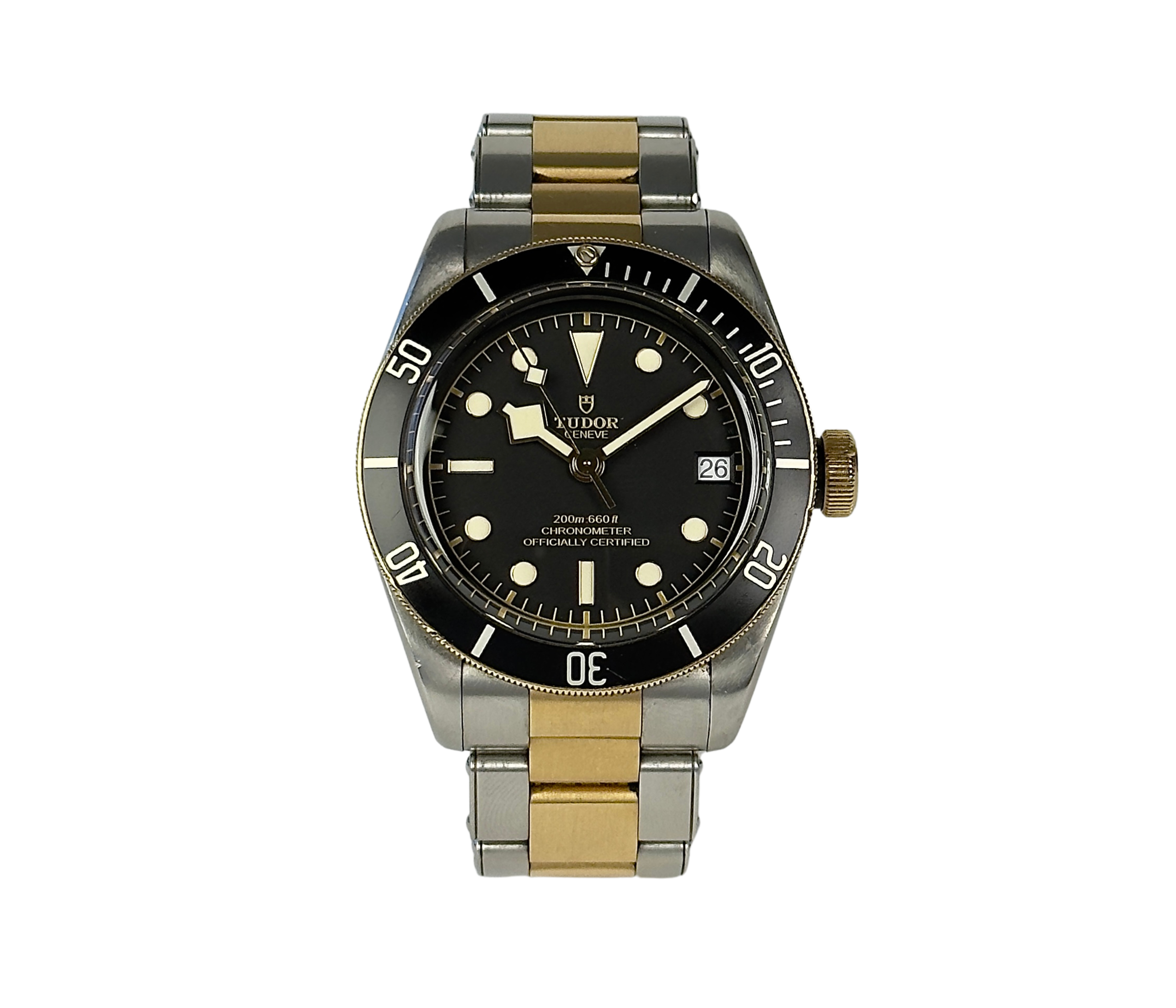 Tudor Black Bay M79733N (2017) i guld og stål. Uret måler 41 mm og fremgår i brugt stand med brugsspor. Kommer med boks, nato-rem, ekstra led samt original købskvittering fra dansk forhandler.