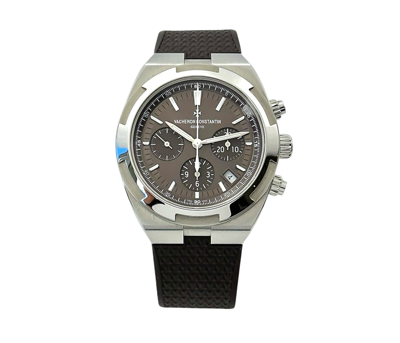 Vacheron Constantin Overseas Chronograph 5500V med sjælden brun skive stående frontvisning med brun gummirem